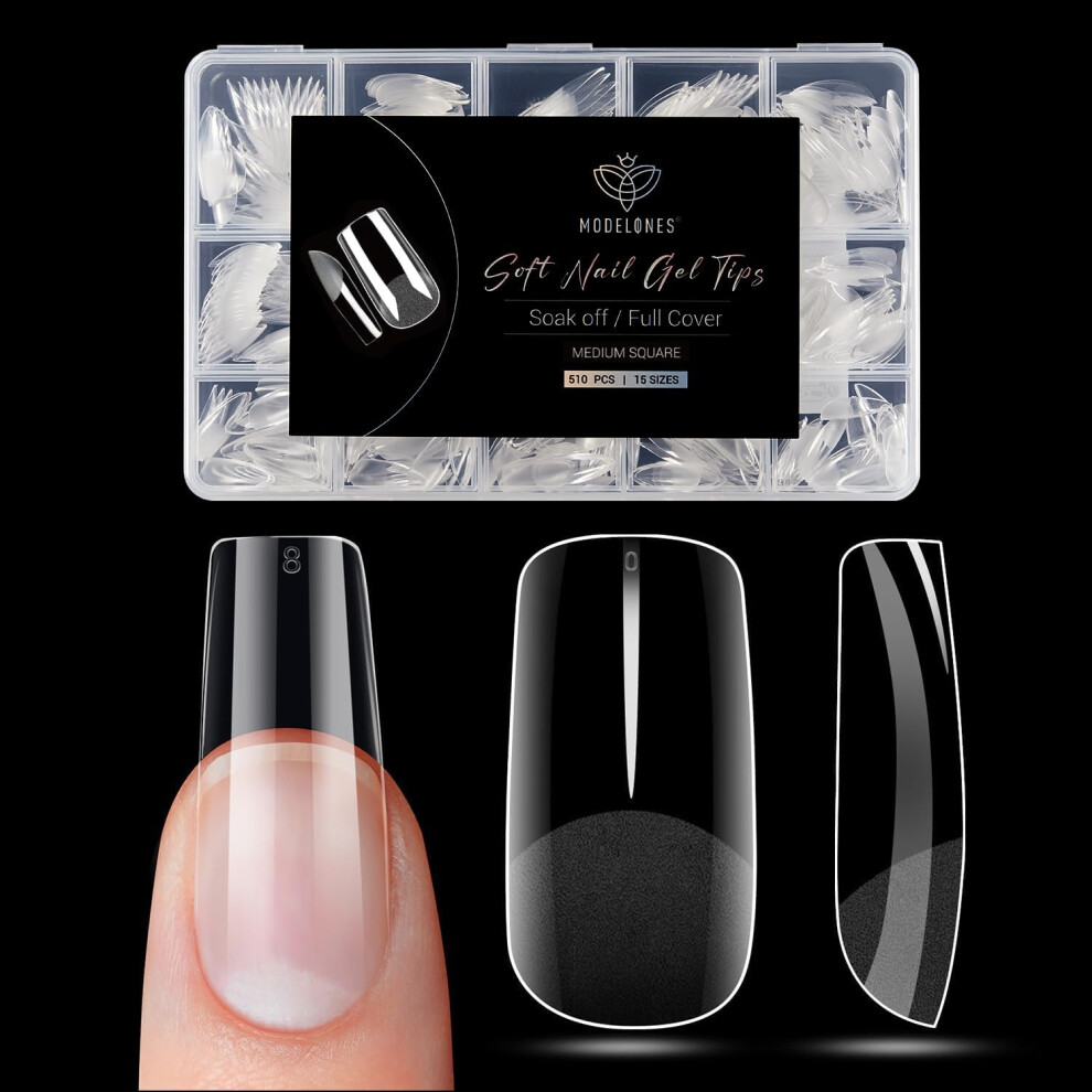 Modelones Medium Square Nail Tips -510Pcs Nail Tips For Gel Extensions Half Matte Full Cover Clear Acrylic Gel Kit False Press On Nails Manicure