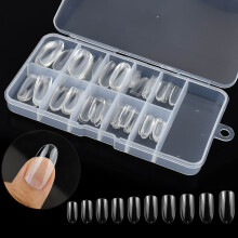 100 Pcs Clear False Nail Tips with Storage Case-Full Cover Coffin Nails in 10 Sizes for Nail Salons and DIY Nail Art-Long Lasting and Durable