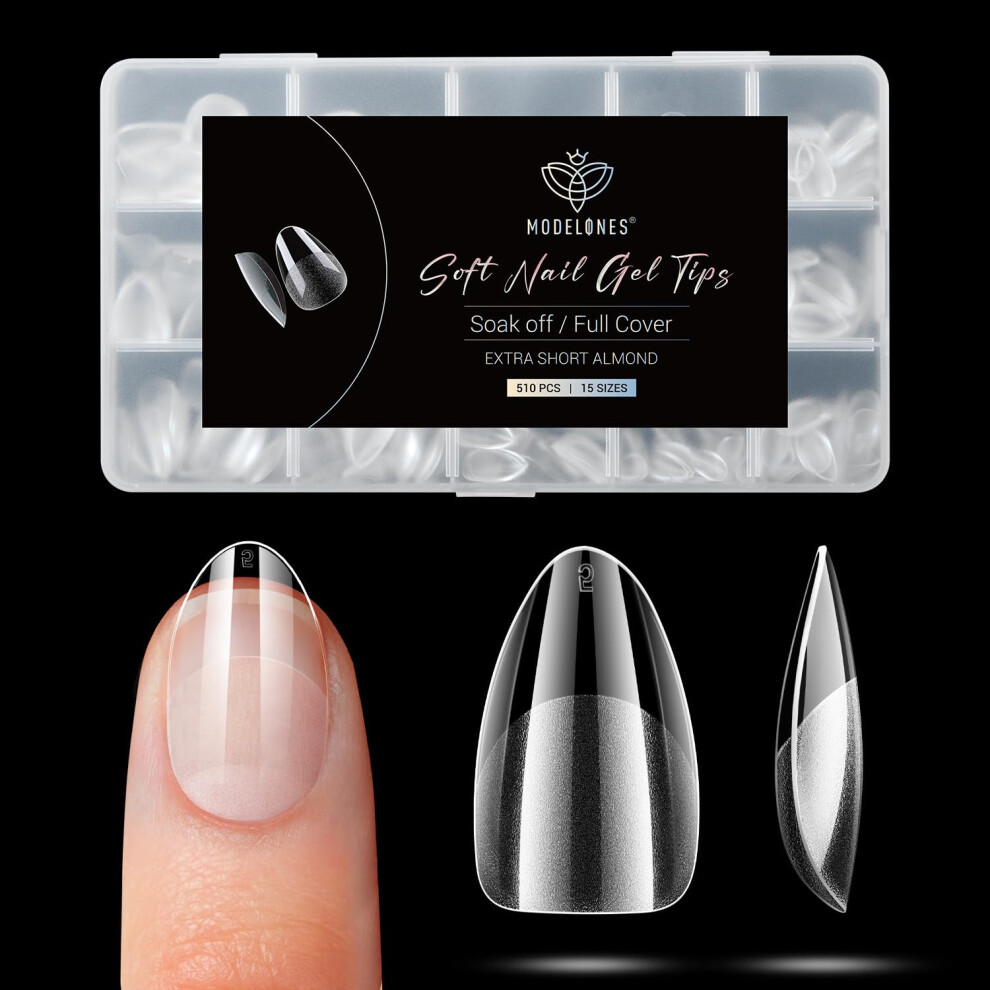 Modelones Xs Almond Nail Tips -510Pcs Short Nail Tips For Gel Extensions Half Matte Full Cover Clear Acrylic Gel Kit False Press On Nails Manicure