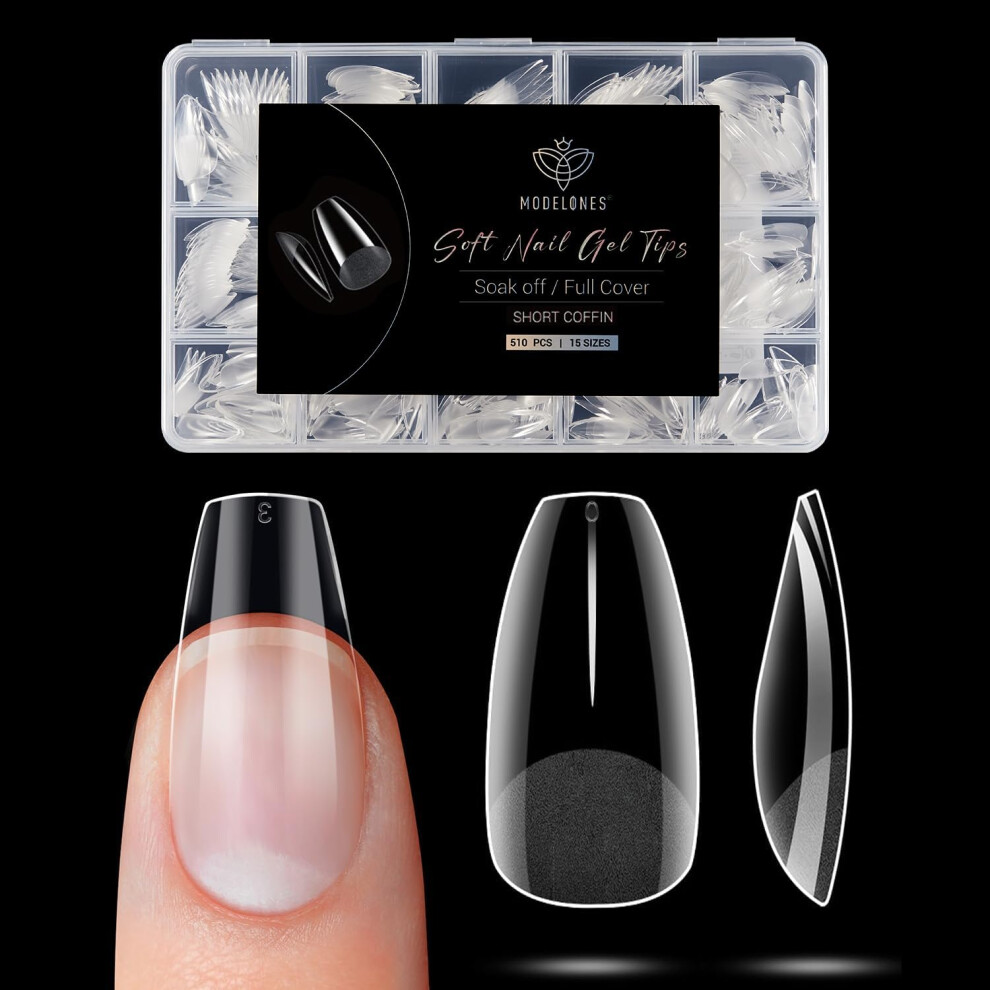 Modelones Short Coffin Nail Tips -510Pcs Nail Tips For Gel Extensions Pre-Shaped Half Matte Full Cover Clear Acrylic Gel Kit False Press On Nails