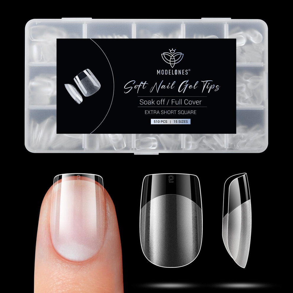 Modelones Xs Square Nail Tips -510Pcs Short Nail Tips For Gel Extensions Half Matte Full Cover Clear Acrylic Gel Kit False Press On Nails Manicure