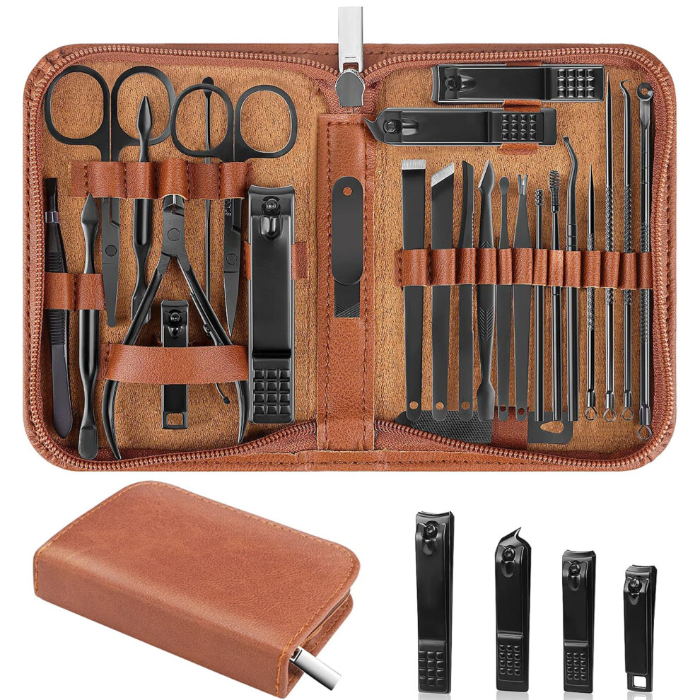 Luck Around Nail Clippers Set, 26 Piece Manicure Set & Pedicure Kit, Stainless Steel Fingernail & Toenail Clipper Cutters