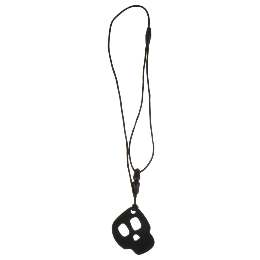 Sensory Chew Necklace Skull Shaped Chewing Necklace Baby Teether Silicone Teething Biting Pendant Oral Autism Chew Toys Black Toyandona