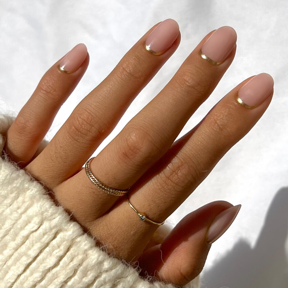 Glamnetic Press On Nails - Goal Digger | Glossy, Semi-Transparent, Short Round Nails, Reusable | 12 Sizes - 30 Nail Kit With Glue