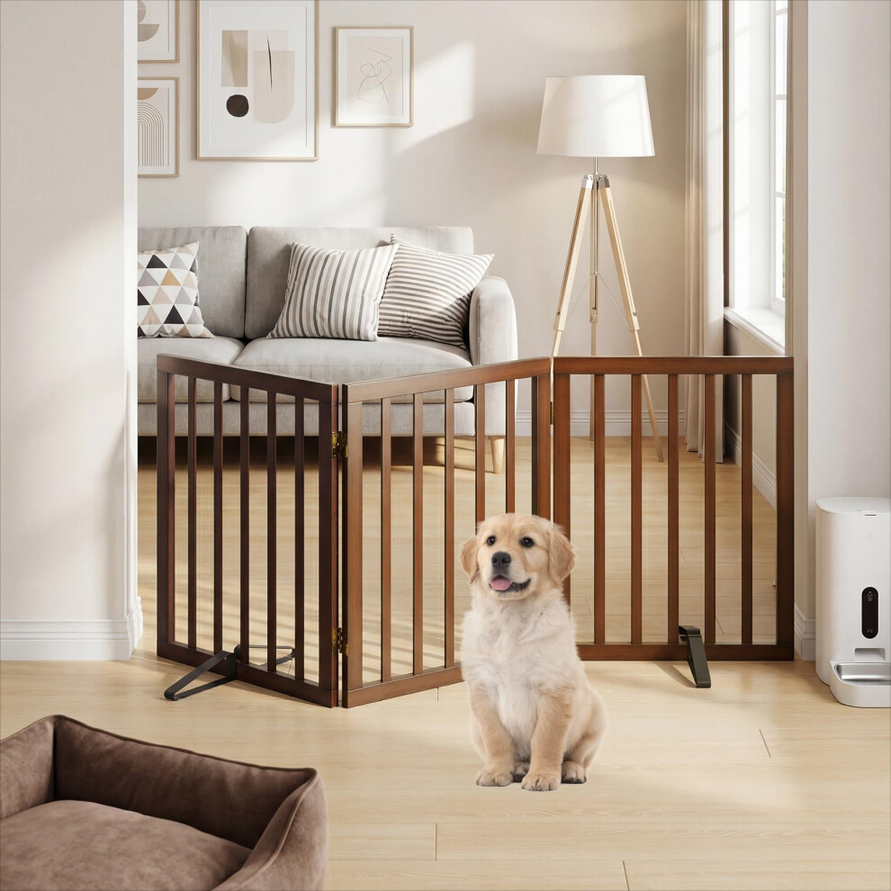 Semiocthome Bamboo Freestanding Dog Gates For Doorways, 3-Panel Indoor Puppy Gates For The House With 2 Metal Stands
