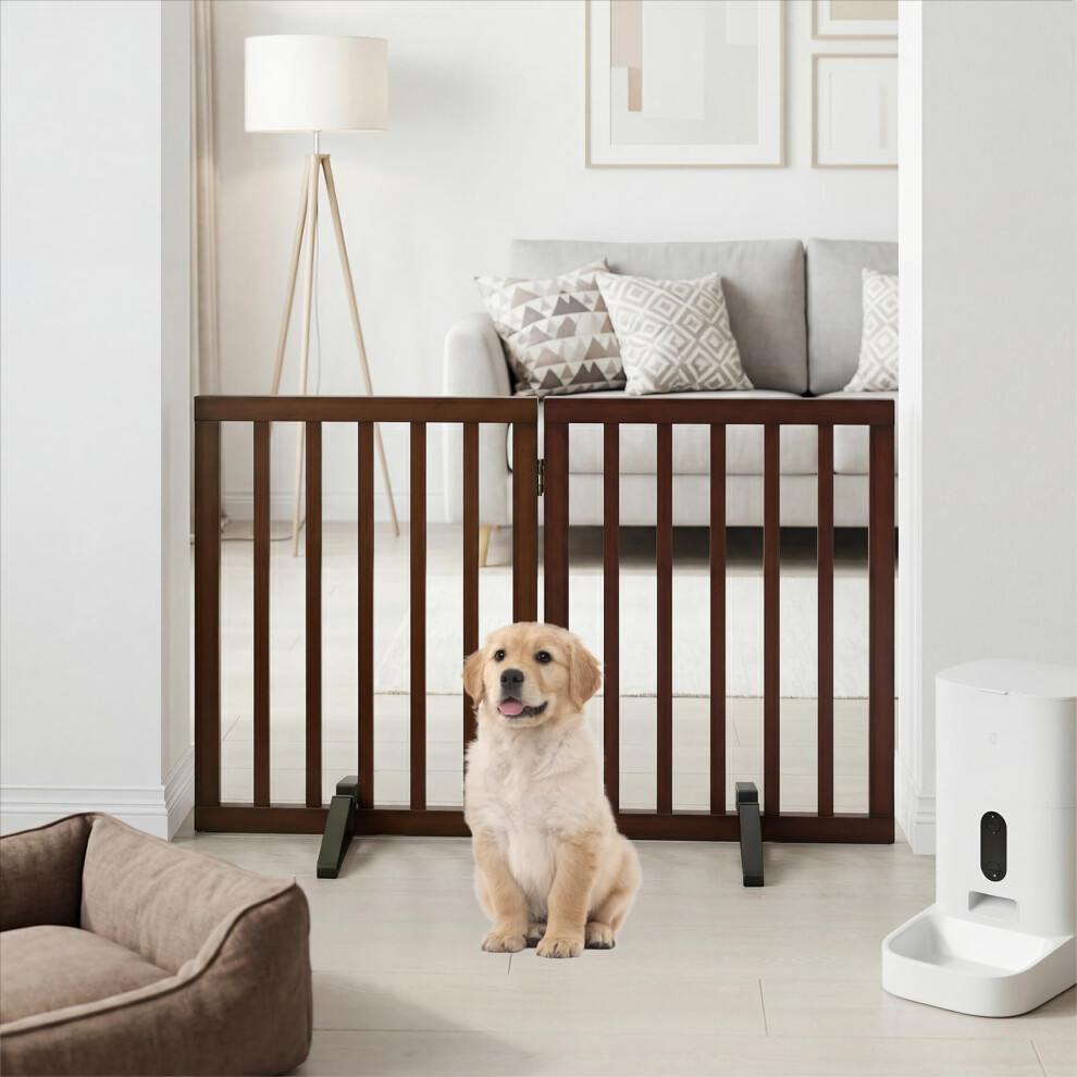 Semiocthome Bamboo Freestanding Dog Gates For Doorways, 2-Panel Indoor Puppy Gates For The House With 2 Metal Stands