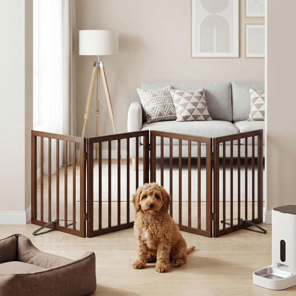 Semiocthome Bamboo Freestanding Dog Gates For Doorways, 4-Panel Indoor Puppy Gates For The House With 2 Metal Stands