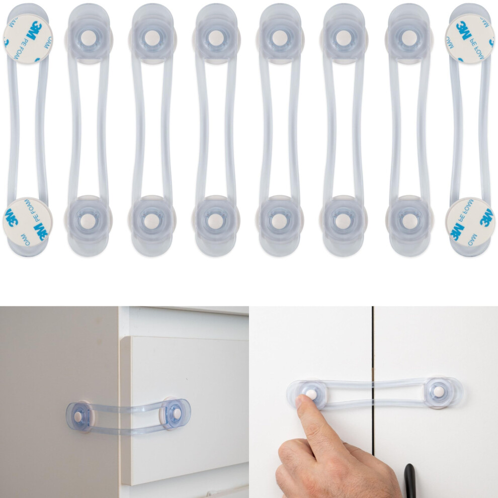 Your Day Mate Multi-Purpose Child Safety Locks, 8 Pcs, Transparent, For Cabinet, Drawer, Toilet, Trash Can, Microwave, Refrigerator, Baby Safety Strap