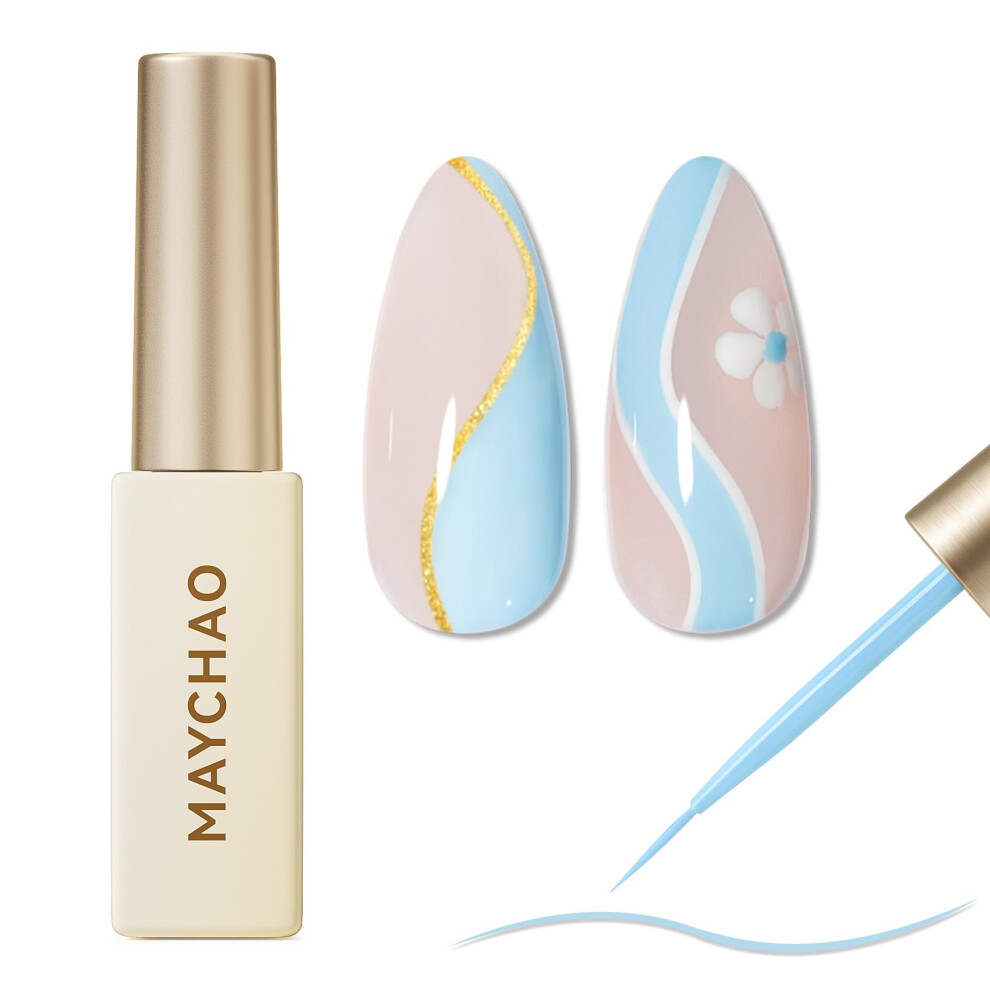 Maychao Blue Baby Swirl Gel Liner Nail Art Polish, 8Ml Spring Summer Gel Color Built-In Thin Brush