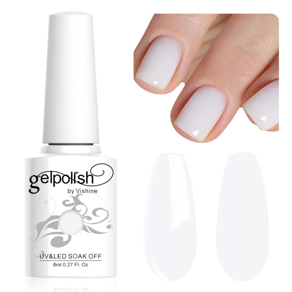 Vishine White Milky Gel Polish - Translucent Nude Natural Color For French Manicure - Soak Off Uv Clear Coat For Nail Art - 8Ml