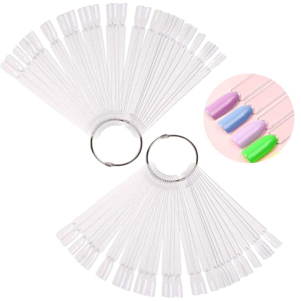 Xfentech 100 Pcs Clear Nail Swatches Fan-Shaped Nail Swatch Sticks Nail Colour Display Tips