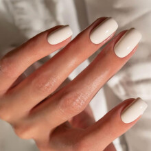White French Tip Short Fake Nails, 24pcs Full Cover Press on Nails, Square False Nails Acrylic Nail with glue