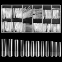 KOXXIAMOQ Soft Gel Full Cover Nail Tips for Extensions, 240 Pcs Clear Coffin Ballerina Fake Nails, No C Curve Nail Tips