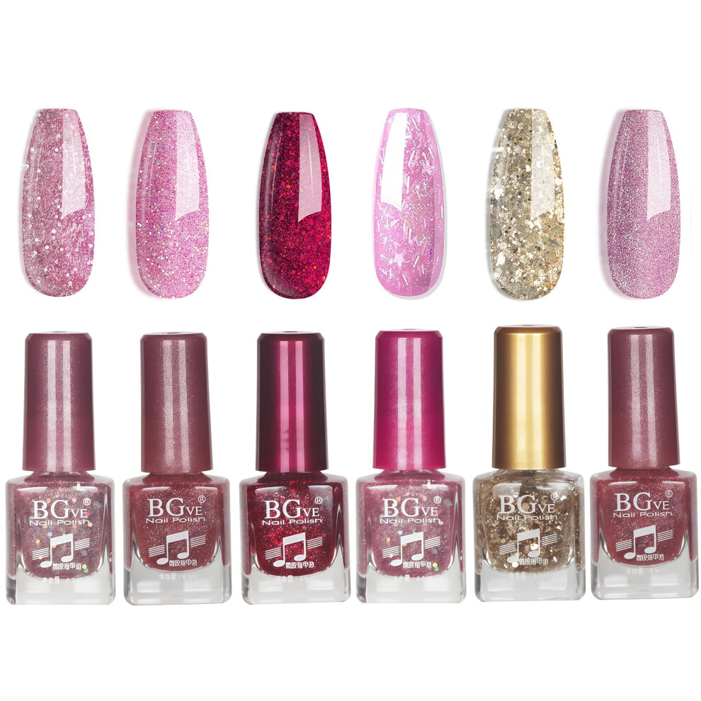 Eonfave Pink Glitter Nail Polish Set - Nail Varnish Set - Quick Dry Flash Shinny Series Nail Polish - Long Lasting Chip Resistant Nail Varnish Gift Set