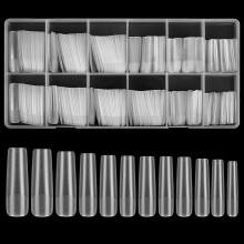 KOXXIAMOQ 240 Pcs Soft Gel Full Cover Nail Tips for Nails Extensions, Clear Coffin Ballerina Fake Frosted Long Acrylic False No C Curve Nail Tips
