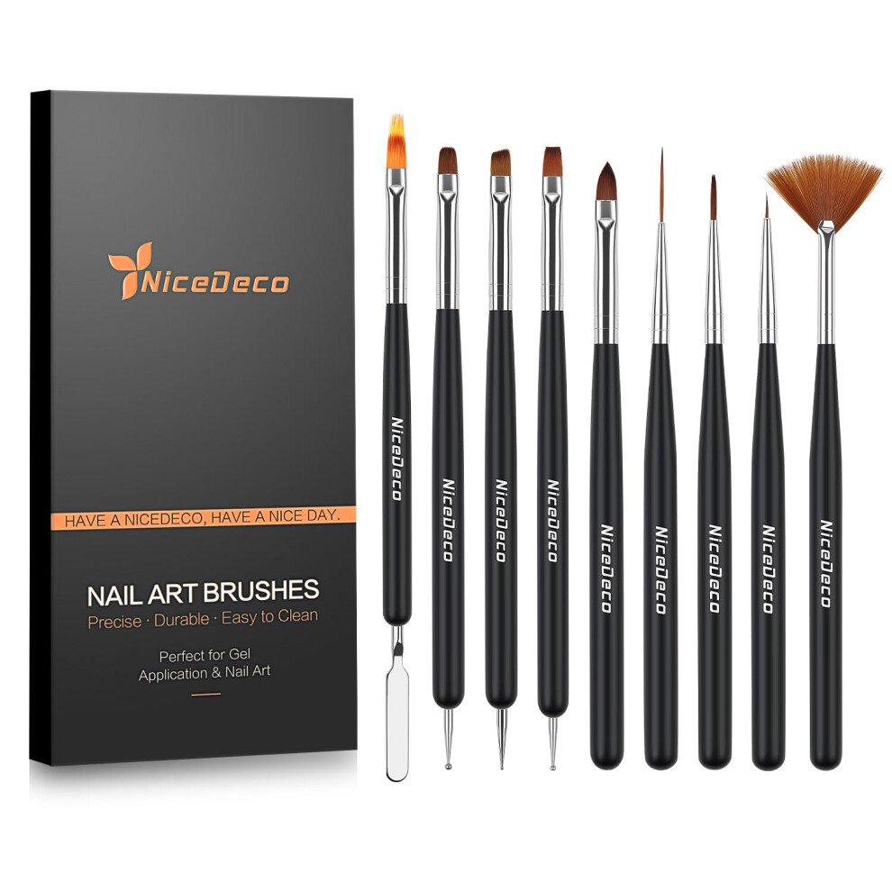 Nicedeco Nail Art Brushes 9Pcs, Double-Ended Nail Dotting Tool Gel Polish Liner Brushes Design Pen For Nail Drawing And Nail Paint Small Detail