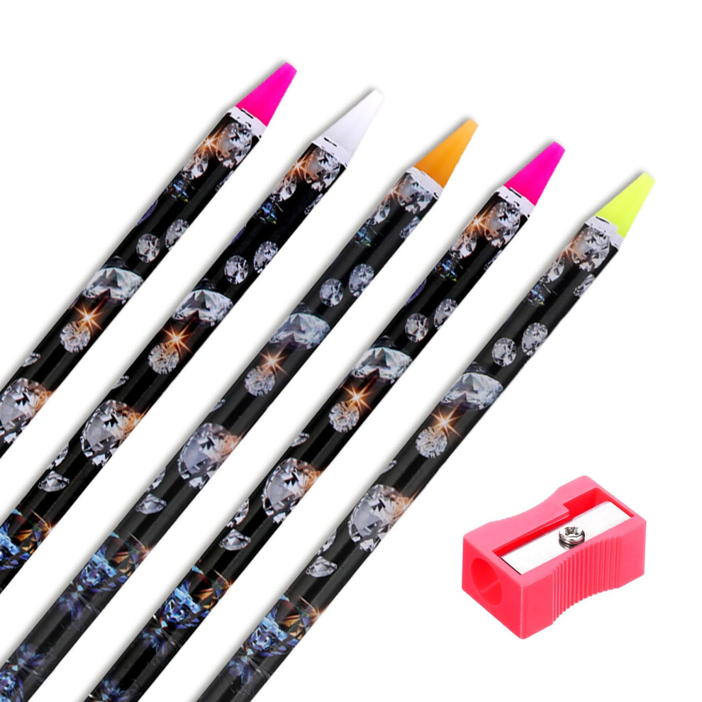 Ajcotahm 5 Pack Wax Pencil For Rhinestones, Self-Adhesive Nail Art Wax Pen Gem Picker Tool Diamond Art Pen With Pencil Sharpener