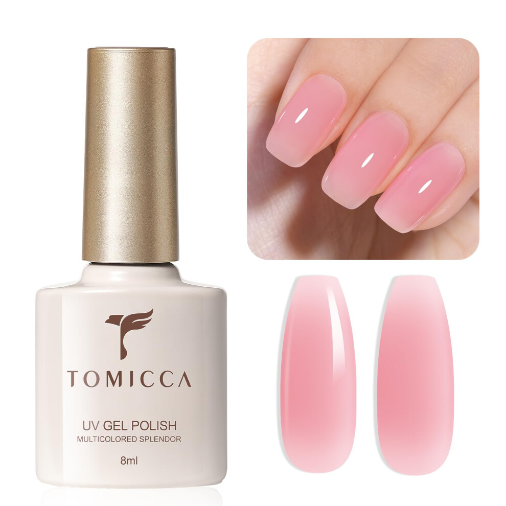 Tomicca Pink Translucent Jelly Gel Nail Polish - Uv Led Soak-Off Varnish For Professional Manicure And Diy - 8Ml