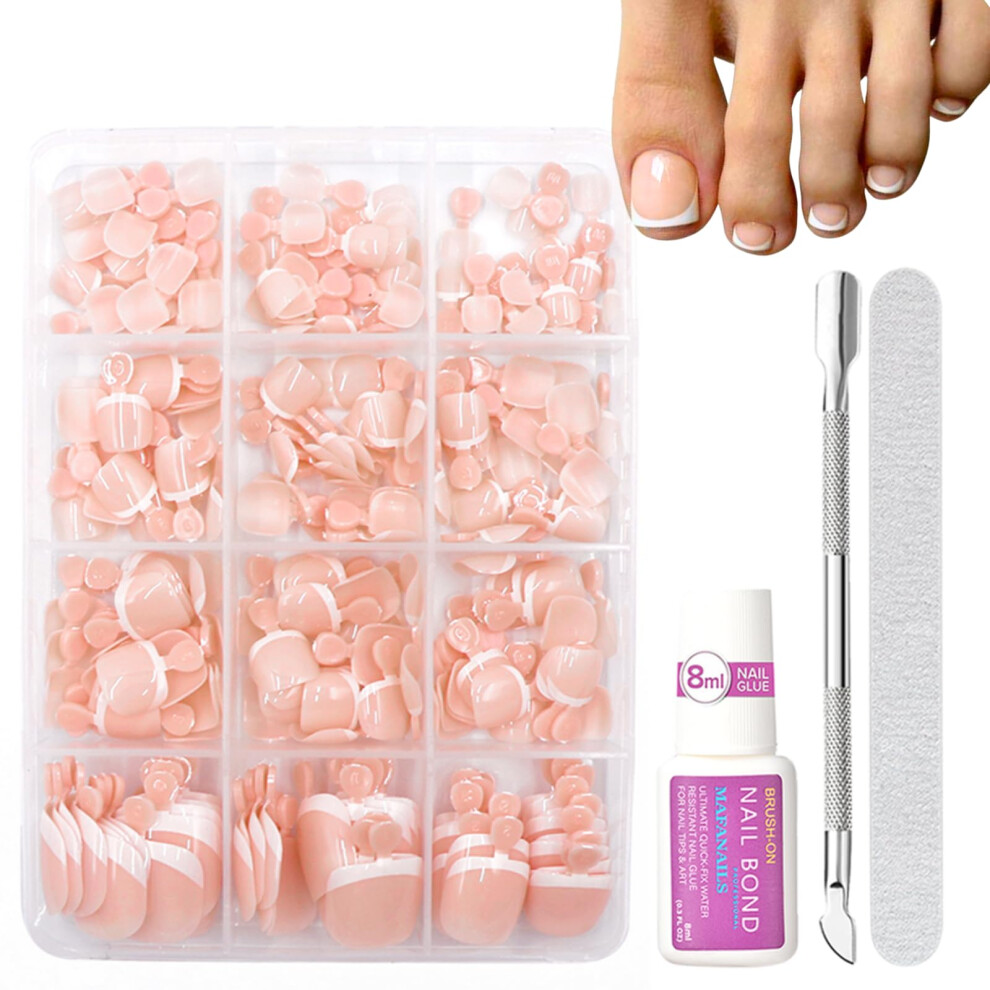 Nlfox Cream Nude False Toenails - 240Pcs Short Square French Fake Toe Nails Set - Glossy Toe Nails False With Glue