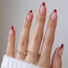 24pcs Christmas French Tip False Nails Short,Press On Nails with Christmas Hat Design,Christmas French Tip False NailsFrench Almond False Stick on