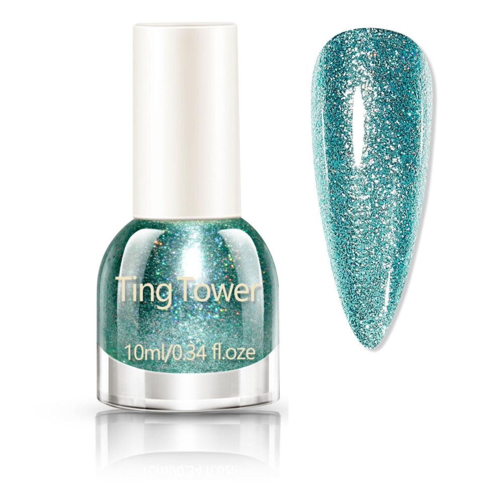 Meitrend Green Nail Polish - Glitter Nail Varnish - Holographic Shimmer And Shine Quick Dry Nail Polish