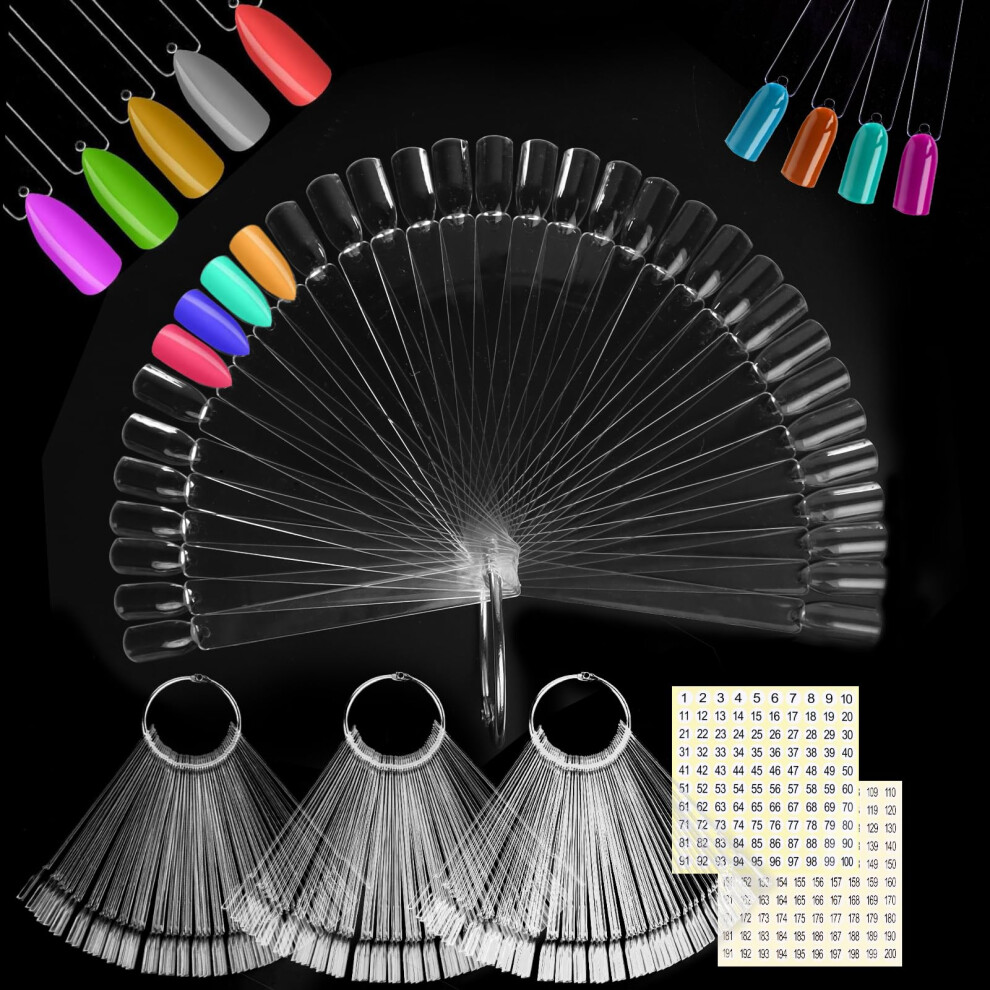 Hxc 200 Pcs Nail Swatch Sticks Clear Nail Swatches Plastic Nail Colour Display Tips Nail Samples Sticks With Metal Ring For Nail Art Design Nail Practice