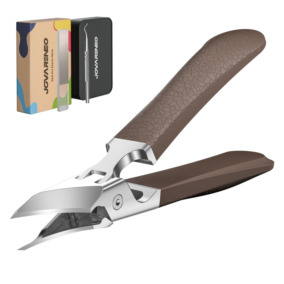 Jovareneo Eagle Beak Slanted Nail Clippers For Thick & Ingrown Toenails, Wide Jaw Opening Anti-Splash Angled Toenail Cutter With Curved Blade