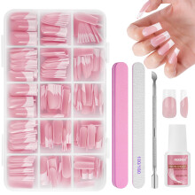 BUTBU French False Nails, 240PCS Medium Square Press on nails Kit, Full Cover Stick on nail with Glue