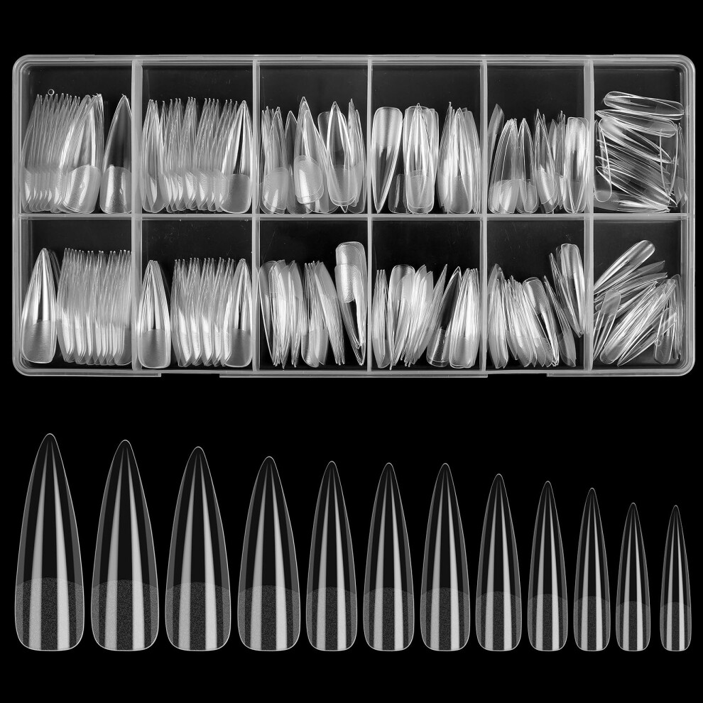 Koxxiamoq 240 Pcs Clear Stiletto Fake Nail Tips, Soft Gel Full Cover No C Curve Nail Tips For Extensions, Press On Nails