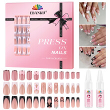 EBANKU 120 Pieces Press on Nails Medium, Bow False Nails French Tips Fake Nails Full Cover Stick on Nails