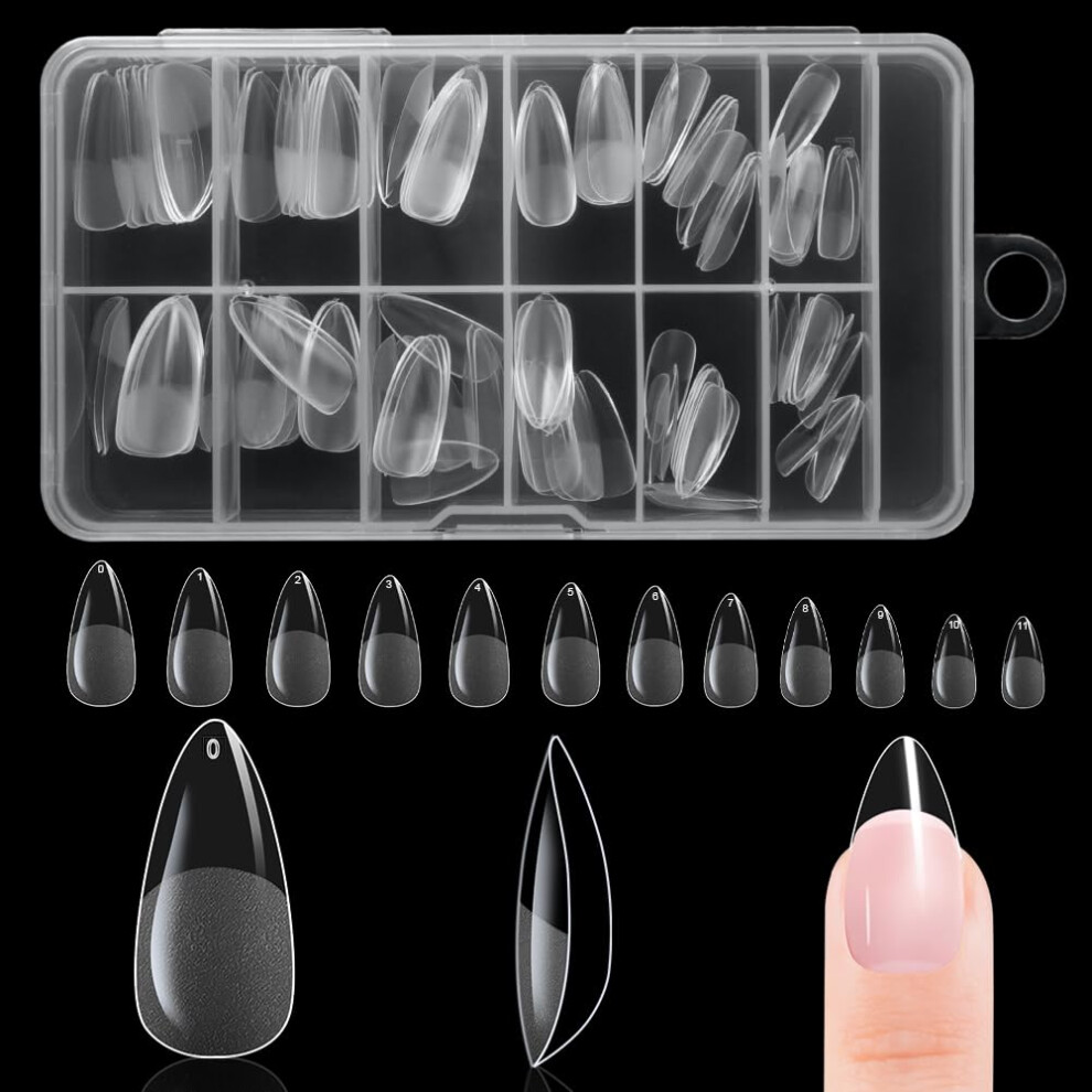 Butbu Medium Almond Nail Tips, 120Pcs Soft Gel Full Cover Nail-Tips, Press On Fase Artificial Nails Tips, Clear Acrylic Nails Tip