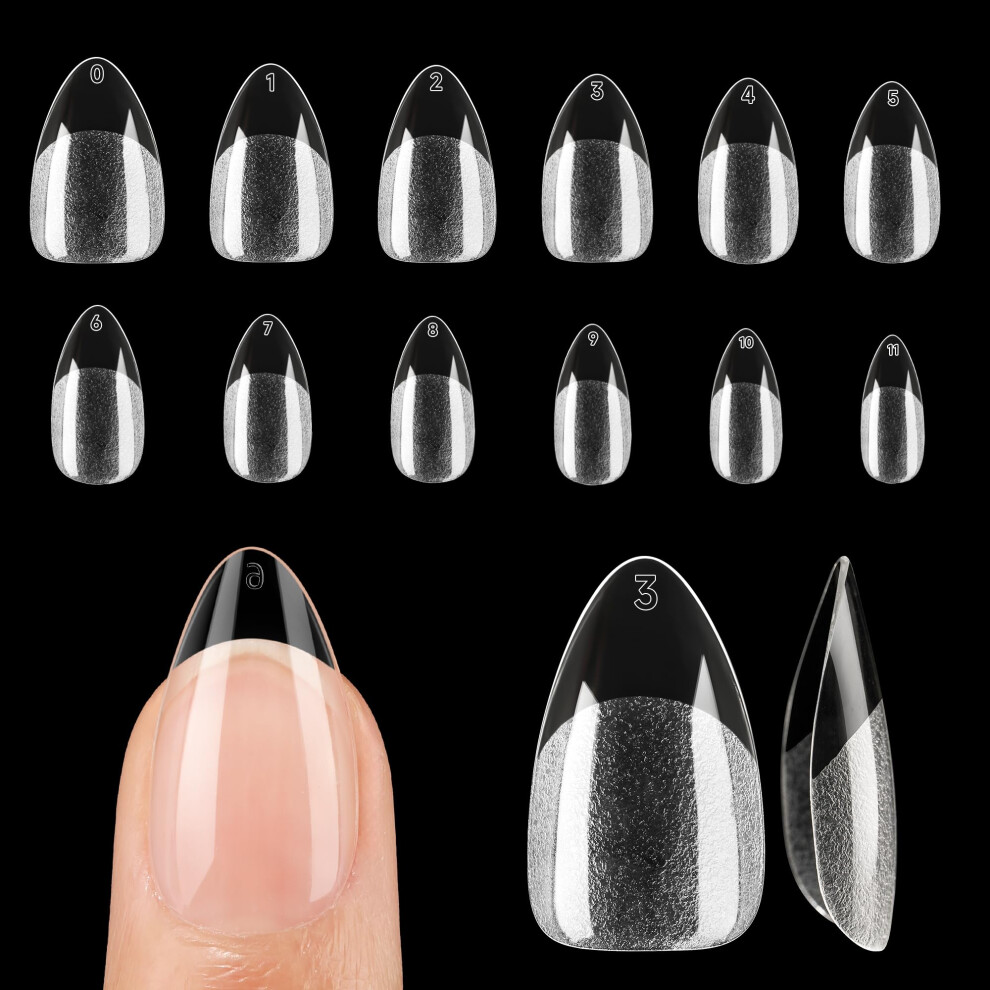 Una Gella Short Almond Gel Nail Tips Half Matte Short Almond Gel Nail Tips Full Cover Strong&Lasting Clear Gelly Acrylic False Nails Tips 120Pcs Diy
