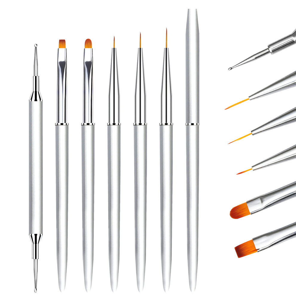 Lea-Shall 6Pcs Nail Art Brushes Set For Gel Nail With Lid And Dotting Tool, Liner/Flat/Round/Dot Uv Builder Nail Painting Pen Kit Fine Brush Diy
