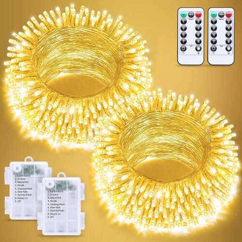 Φωτιστικά σε σειρά με μπαταρία 100 LED σε θερμό λευκό χρώμα, 33 πόδια