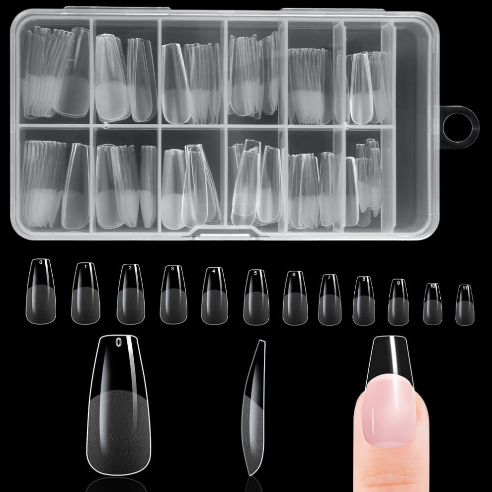 Butbu Long Coffin Nail Tips, 120Pcs Soft Gel Full Cover Nail-Tips, Press On Fase Artificial Nails Tips, Clear Acrylic Nails Tip