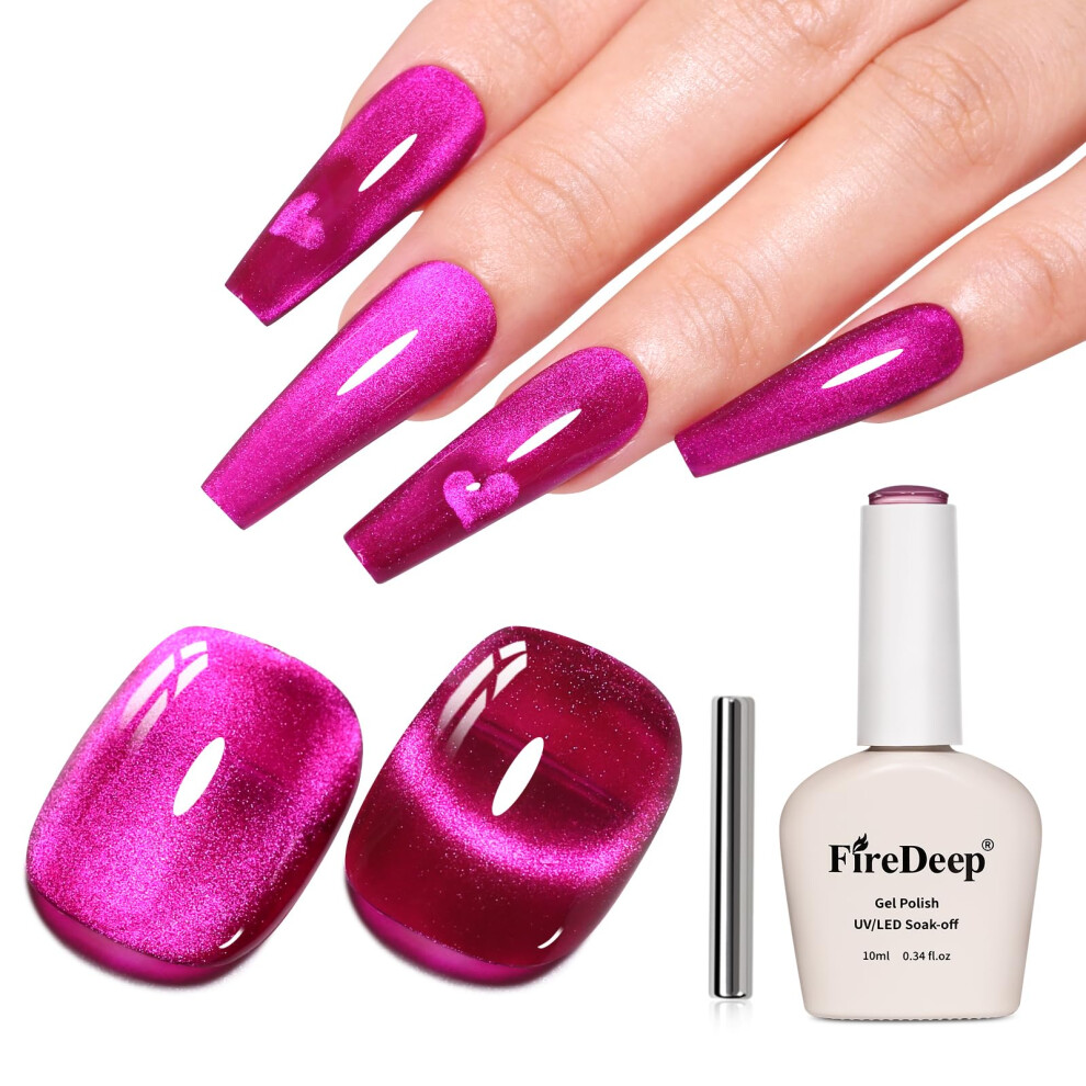Firedeep 10Ml Hema Free Purple Cat Eye Gel Nail Polish Soak Off Long Lasting Holographic Uv/Led With Magnetic Stick Gift For Women 1Pcs