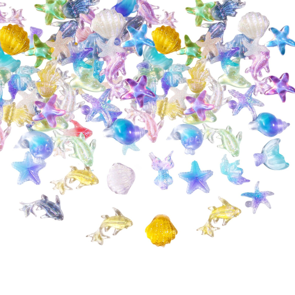 Boxob 50Pcs Summer Ocean Nail Charms, 3D Resin Sea Shell Starfish Beach Rhinestone Nail Charms Ocean Beachy Series Mermaid Theme Decoration For Women