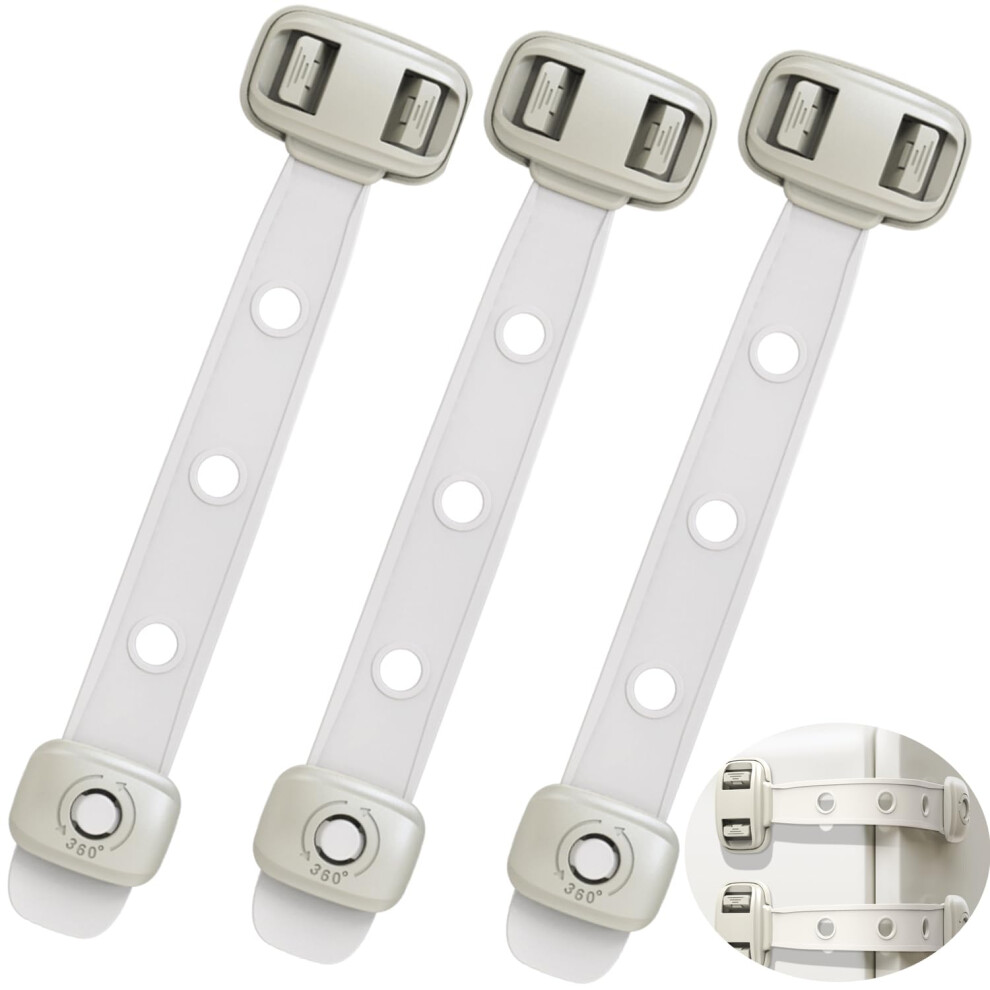 Child Safety Fridge Locks, 3Pcs Adjustable Refrigerator Door Lock, Child Proof Safety Cabinet Lock With Strong 3M Adhesives For Cabinets And Drawers Ilulala