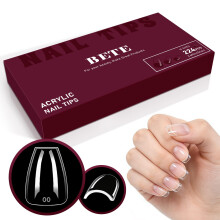 BETE Short Coffin Nail Tips, 224Pcs 16 Sizes, Clear Acrylic Full Cover False Nails, Pre-Shaped, Strong & Thick
