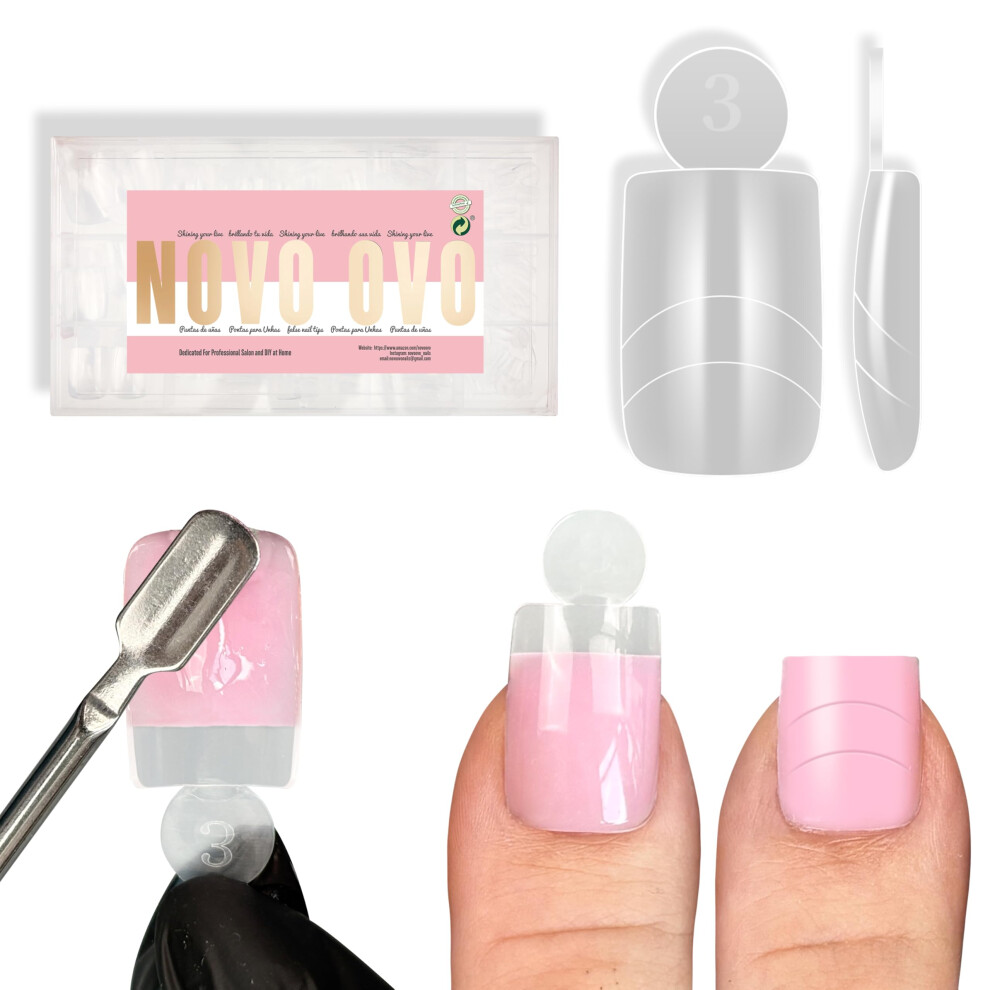 Novo Ovo Upgrade Toe Dual Nail Forms For Poly Gel With Inner French Tips Auxiliary Line For Toenail Extension, Square Soft Gel Nail Extension