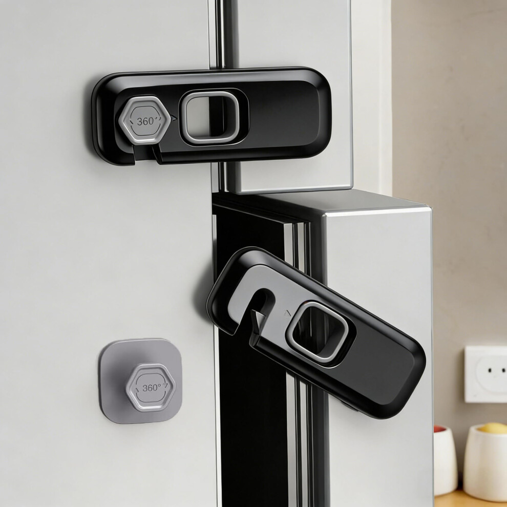 Child Proof Refrigerator Lock 2 Pack, Adhesive Fridge Lock For Kids, Baby Safety Locks For Fridge, Oven, Cupboard & Rv Appliances Black Ertzinla
