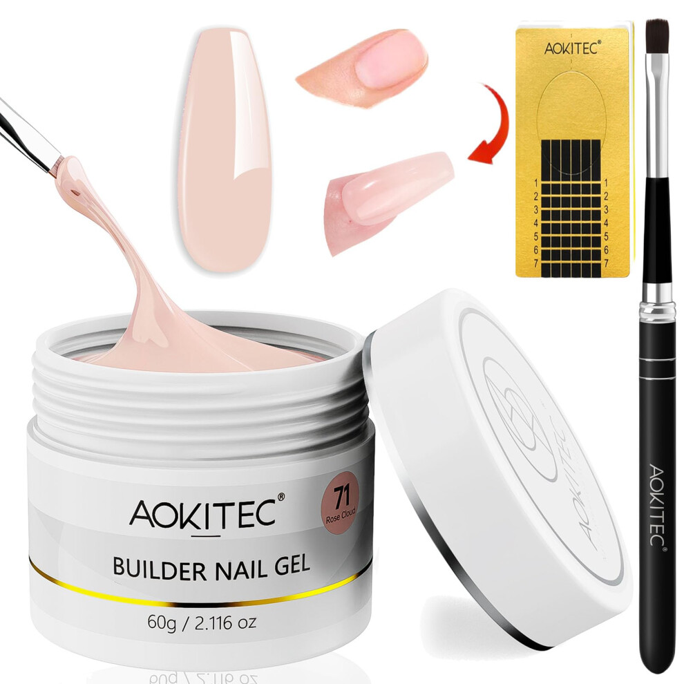 Aokitec Building Gel Kit - 60G Nail Builder Hard Gel With Brush 100 Pcs Nail Forms For Extension & Strengthen & Repair, Manicure Starter Kit