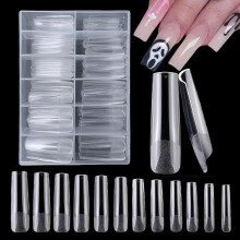 Gel Nail Tips, 240pcs Square False Nails for Gel Extensions & Acrylic Nails, 12 Full Cover Sizes, Clear Nails for Salon DIY Nail Art