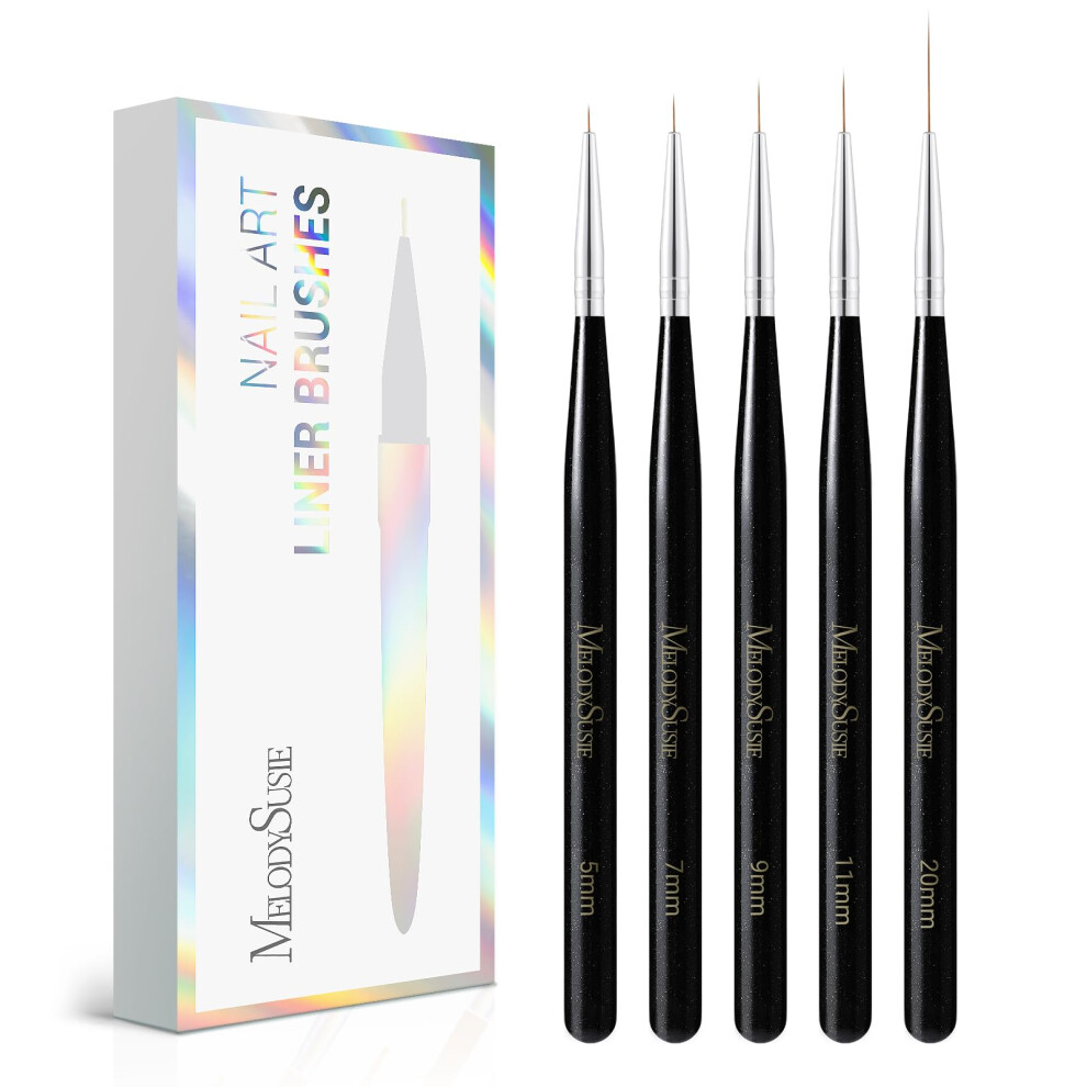 Melodysusie Nail Art Liner Brushes 5Pcs Professional Gel Polish Painting Art Design Pen Set For Thin Long Lines, Tiny Details, Fine Drawing