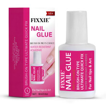 Fixxie Extra Strong Nail Glue with Brush 15ml - 5s Fast Dry, Long-Lasting Hold, No Nail Lamp Needed - Super Strong Nail Glue for Press on Nails