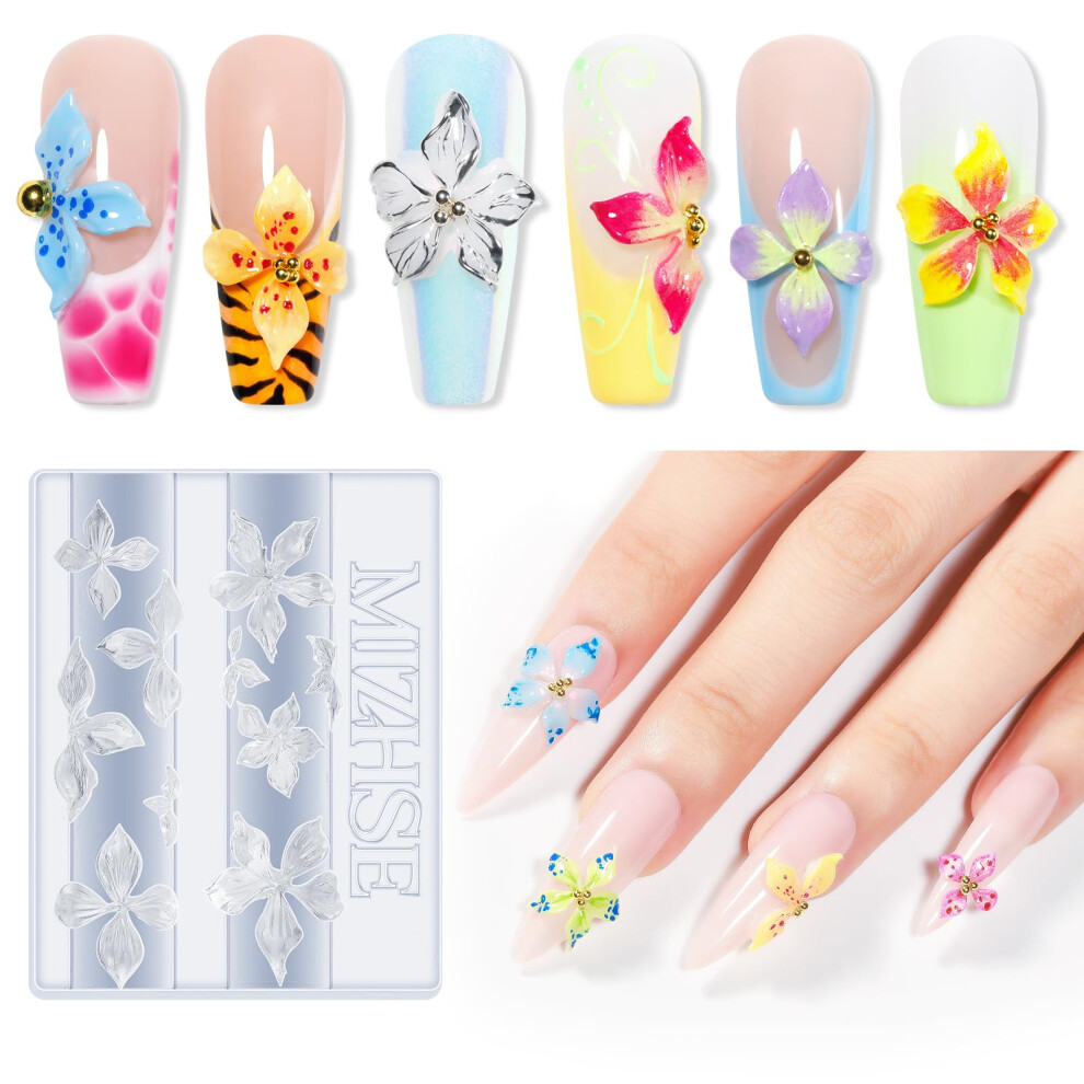 Mizhse 3D Flowers Nail Mold, Silicone Charming Nail Moulds Different Patterns Mini Decoration Die Manicure Diy Tool