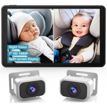Tomoia Dual Baby Car Camera for Twins: 7 Inch IPS Split Screen, HD 1080P Night Vision, 360 Rotatable Rear-Facing Car Seat Monitor