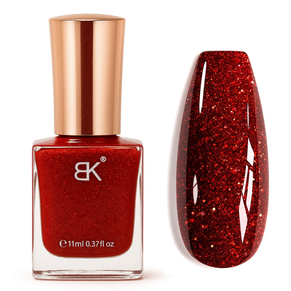 Huaian Red Glitter Nail Polish - Christmas Wine Burgundy Nail Varnish - Shimmer Burgundy Nail Varnish Quick Dry Long Lasting Nail Polish For Women Girls