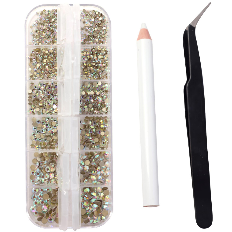 Nuttdoo Nail Art Rhinestones, 1500Pcs Rhinestones In 6 Sizes, Nail Art Gems With Pick Up Tweezers And Rhinestone Picker Dotting Pen, Tools For Nails