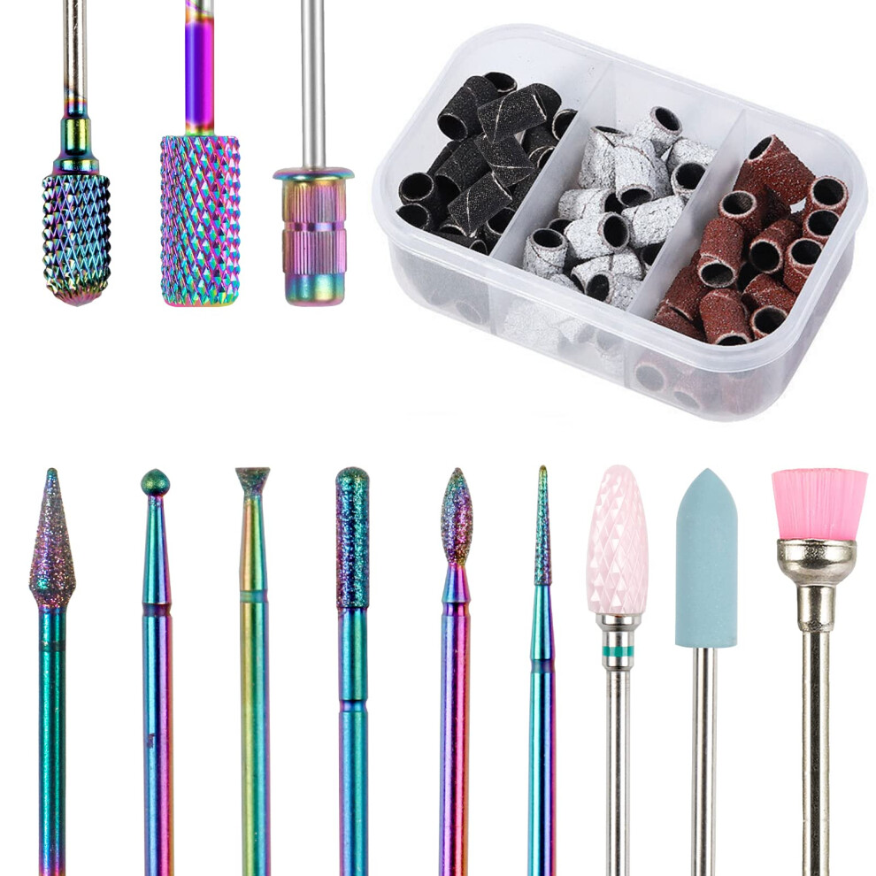 Yingjee Nail Drill Bits Set, 12Pcs 3/32In Ceramic Tungsten Carbide Nail Drill Bit,Diamond Cuticle Electric Nail File Bits For Acrylic Nails With 75Pcs Nail
